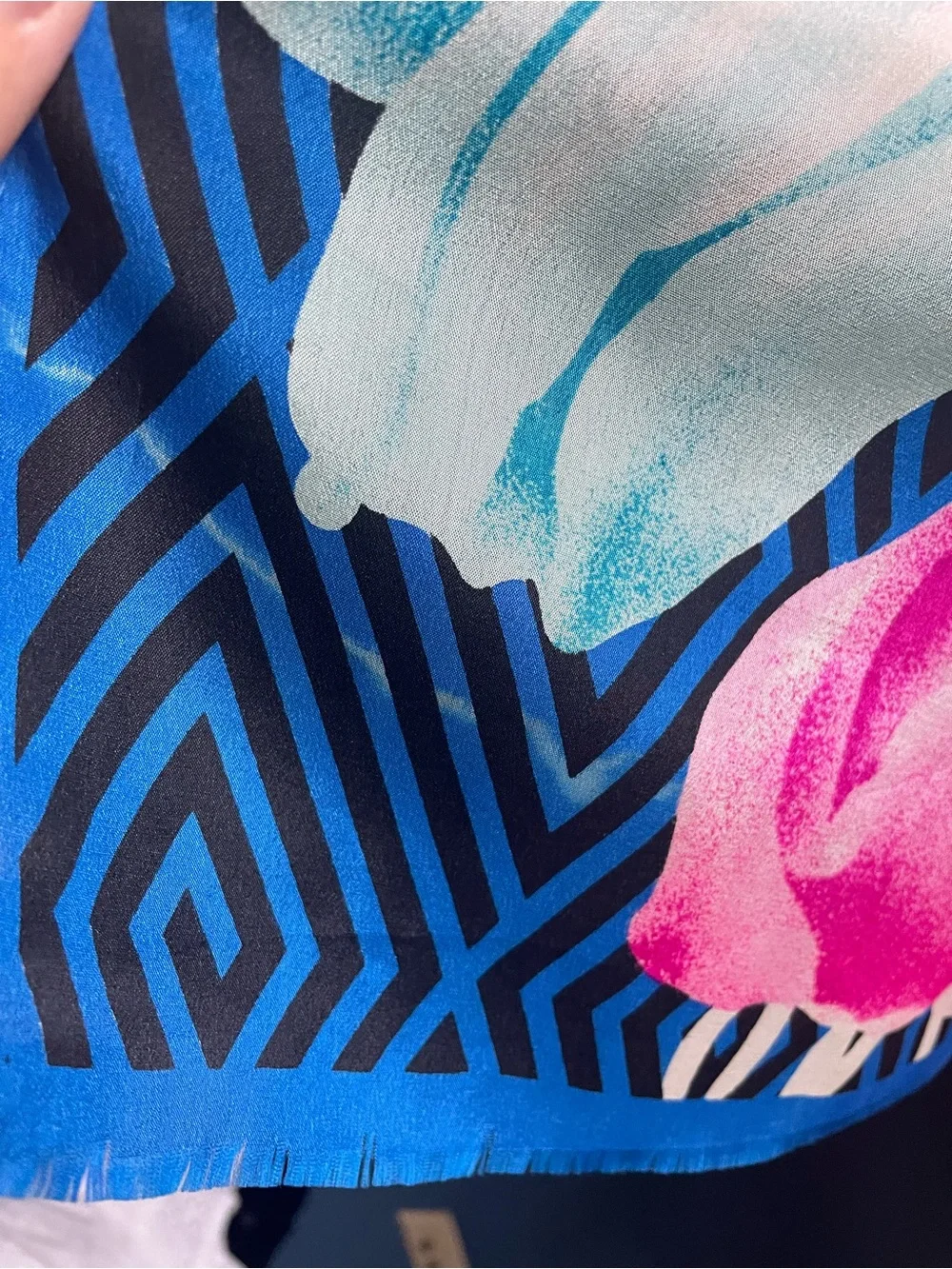 Vintage Oscar de la Renta Silk Scarf Tulip Floral Pink Blue Black Oblong
